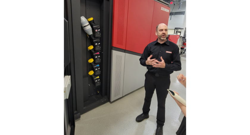 Ryan Pieratt takes attendees inside the new press from Xeikon and Kurz.